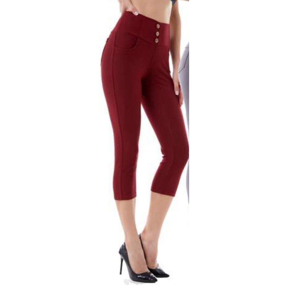 JVINI Women's High-Waist Burgundy Stretchy Capri Jeggings Size Large